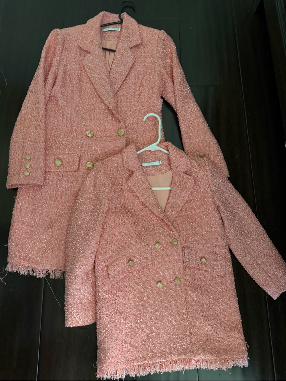Girls' Pink Tweed Double-Breasted Blazer with Gold Buttons